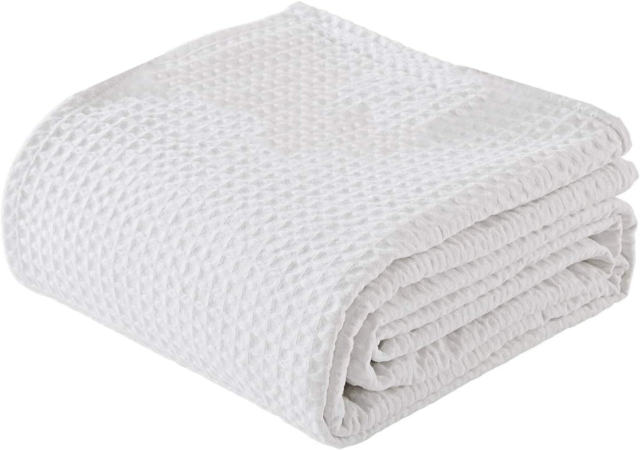 100 Cotton Blankets Full Size for Bed, Waffle Weave Blanket All Season Blanket