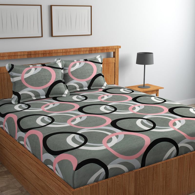 CLICKCART Glace Cotton Prime Collection Ultrasoft Skin Friendly King Size Elastic Fitted Printed Double Bedsheet with 2 Pillow Covers (72 x 78 Inch) - Grey Rings Safari Fitted2 (B0D8JHC89F) Amazon Price History, Amazon Price Tracker