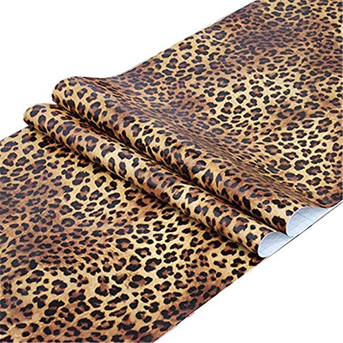 Self Adhesive Vinyl Leopard Print Shelf Liner Contact Paper For Walls Cabinets Dresser Drawer Furniture Table Desk Decal 17.7X117 Inches
