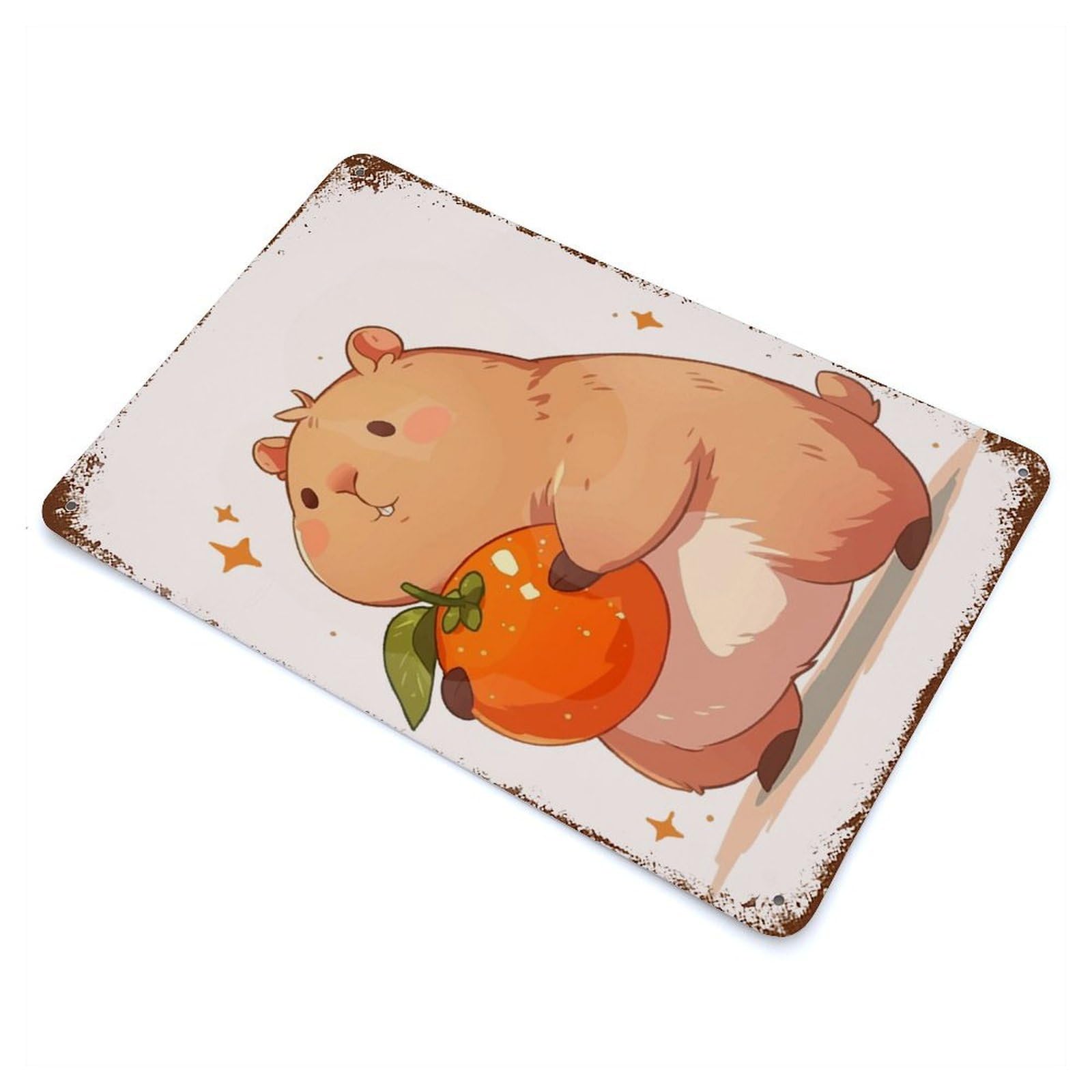 Vintage Rust Metal Sign Cute Capybara with Orange 11.8"x7.9", Decorative Metal Wall Art for Basement, Hobby Room And Garage Decor