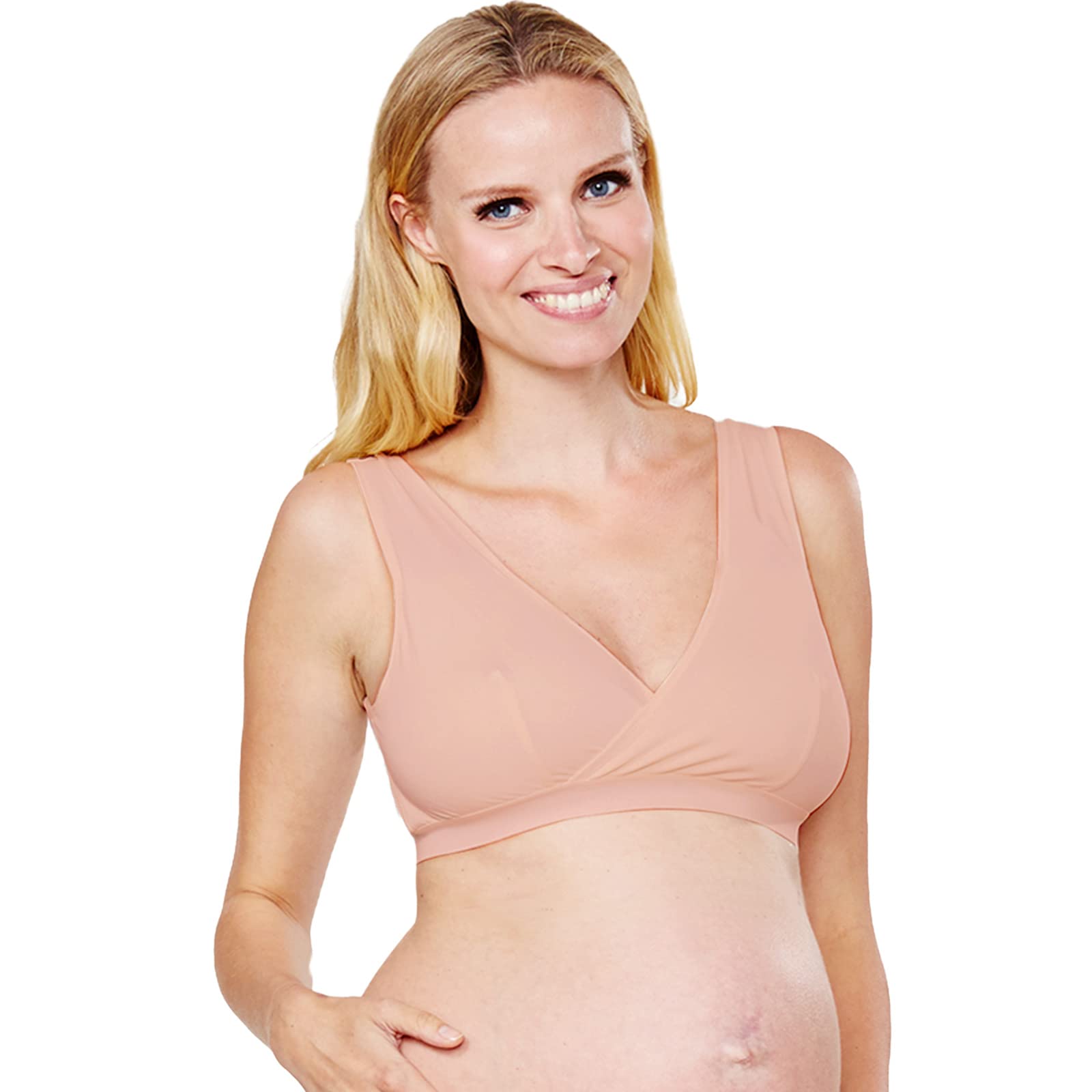 Mamaway Women's Dusty Pink Breezy Crossover Nursing Maternity Breathable Bra, Odorless, Soft, Lightweight For Sleeping, Pregnancy, Breastfeeding