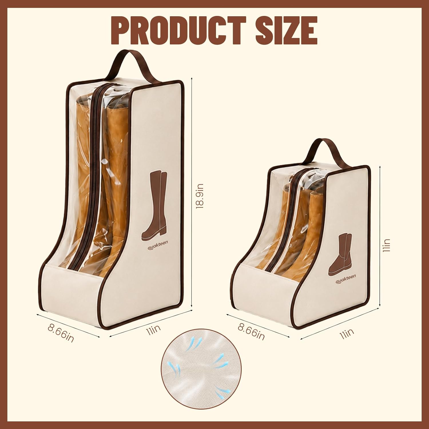 2Pack Handle Zip Dust Bag for Boots, Boot Carry, Storage for Boots for Moving
