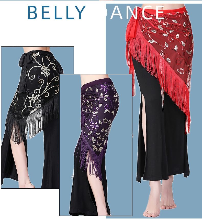 Women Belly Dance Hip Scarf Triangle Dance Belt Skirt with Fringe - Image 3