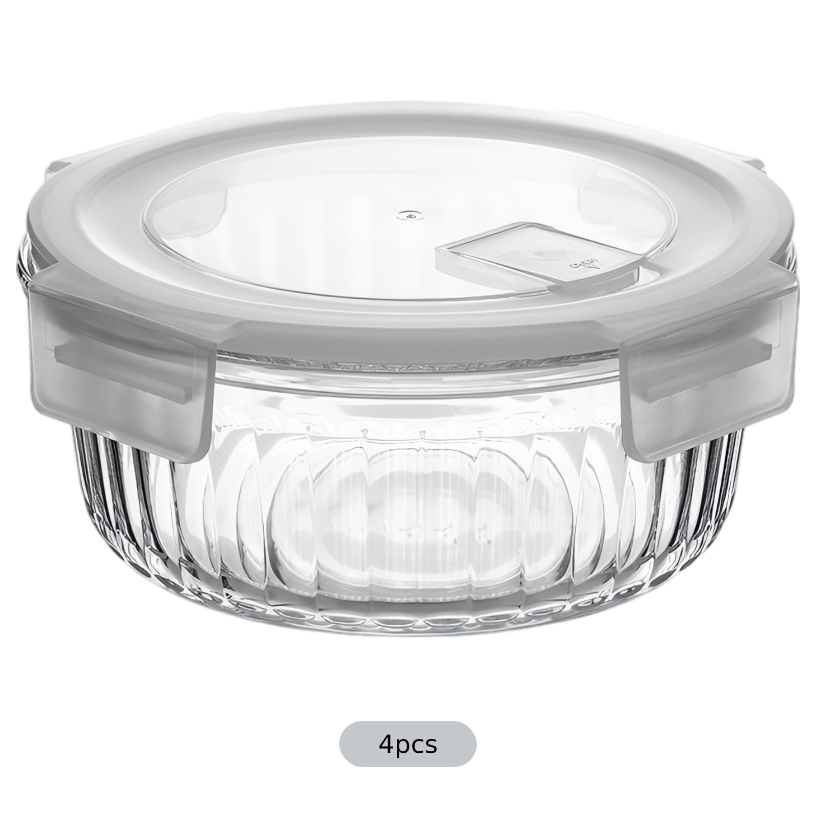 Lot de 4 boîtes repas en verre, contenants de conservation alimentaires en borosilicate étanches, empilables, 420 ml, 13 x 5,3 cm, couvercles blancs ventilés pour cuisine et bureau