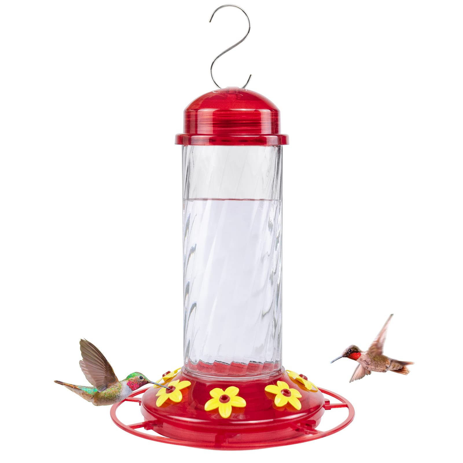 BOLITE 18053 Hummingbird Feeder, Twisted Texture Hummingbird Feeders for Outdoors, 7 Feeding Ports, 29.5oz, Clear