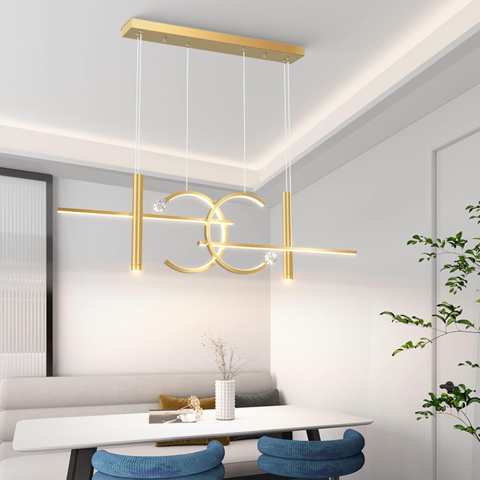 SEMANHUA Dimmable LED Pendant Lamp Dining Table Table Lamp Modern Pendant Lamp with Remote Control Height Adjustable Pendant Lamp Kitchen Office Living Room Lighting Lamp (Gold, B-100cm) (Color : Or