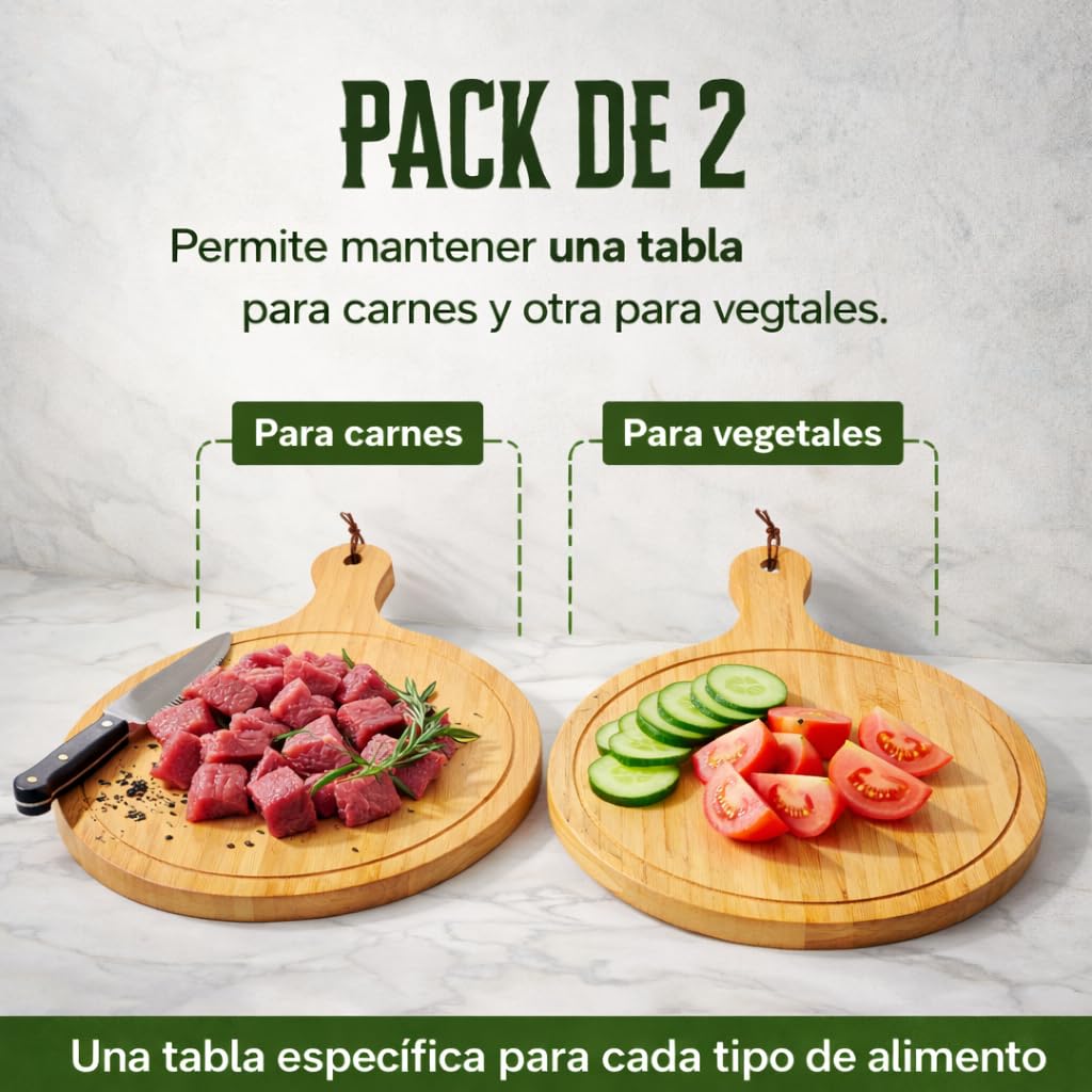 Pack 2 Tablas de Pizza Bambú 43 cm XL – Tabla Redonda para Cortar y Servir Pizza, Quesos y Aperitivos – Madera Natural Resistente — view 8