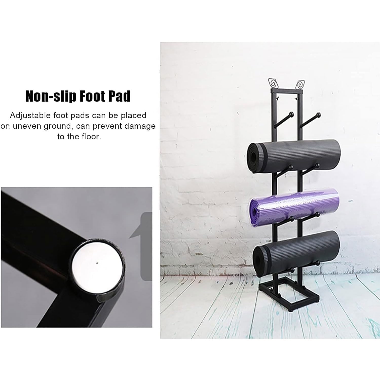 Support De Tapis De Yoga À 4 Couches, Présentoir De Décoration en Métal Robuste, Support De Tapis De Danse Debout, Support De Rangement De Rouleaux en Mousse pour Colonne De Yoga pour La Maison