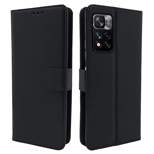 Pikkme Mi 11i 5G / 11i HyperCharge 5G Flip Case Leather Finish | Inside TPU with Card Pockets | Wallet Stand and Shock Proof | Magnetic Closing | Complete Protection Flip Cover (Black)
