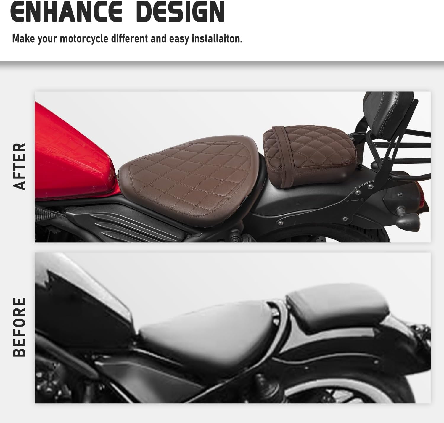 Motorcycle Rear Passenger Seat Fit for Rebel CMX 500 300 CMX500 CMX300 2017-2026 Pressure Relief Soft Pillion Saddle Cushion Pad, Brown