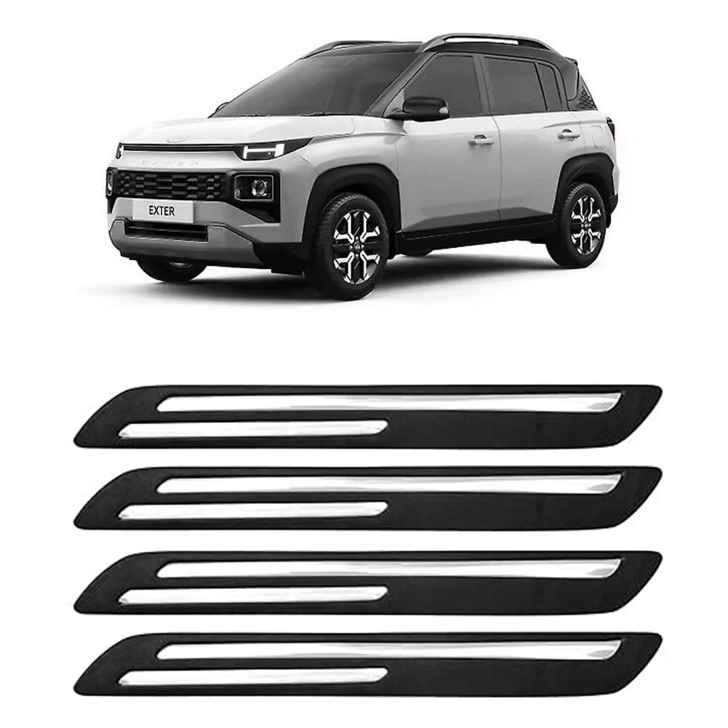 AOSIS-Car Bumper Protector/Bumper Guard for Hyundai Exter with Double Chrome Stripe (4-Pcs)-image-13