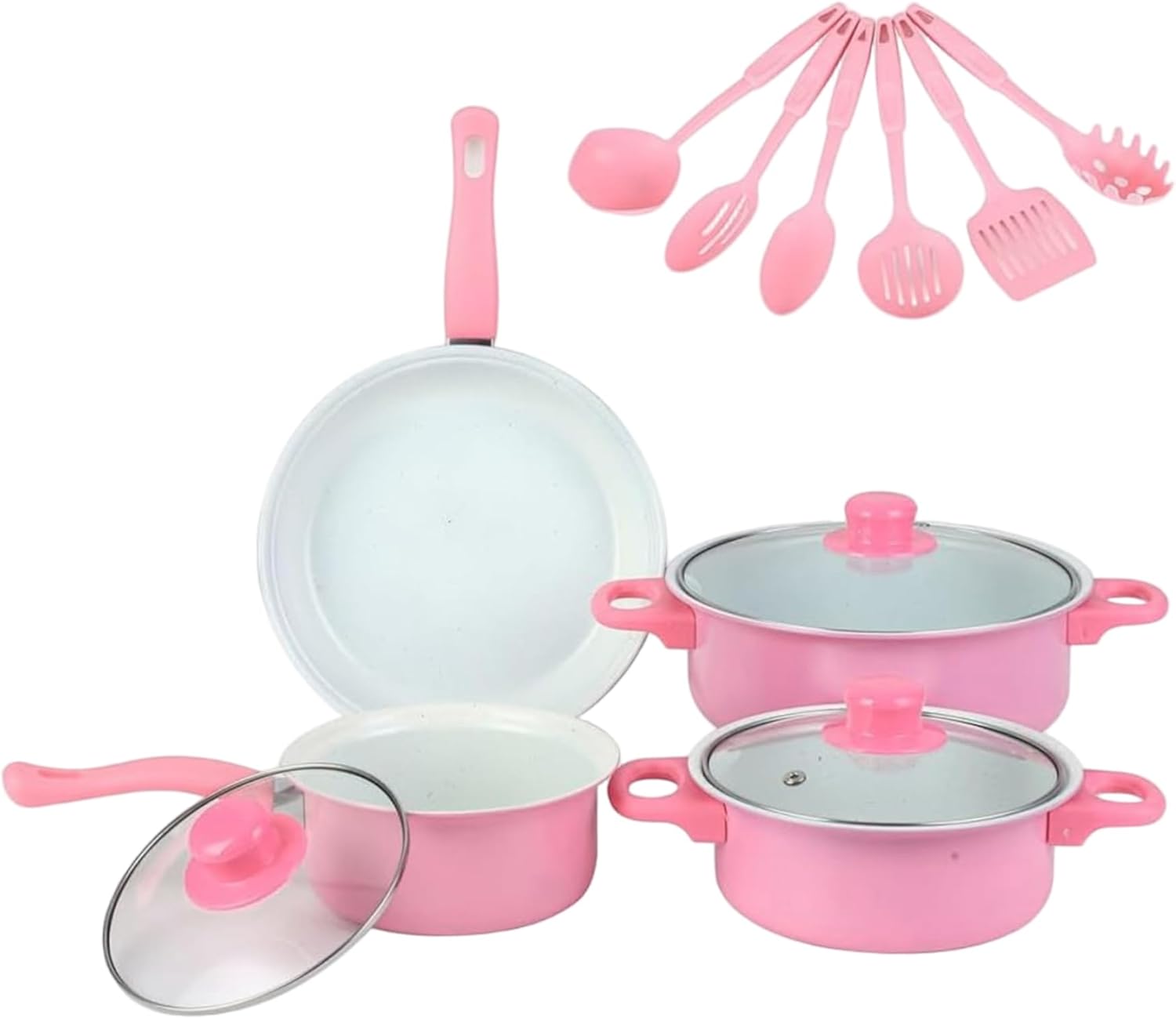 Cast Iron Pots and Pans Set 13Pcs Non Stick Cute Cookware Set Includes Lids Induction Cookware with Comfort Handle PFOA Free