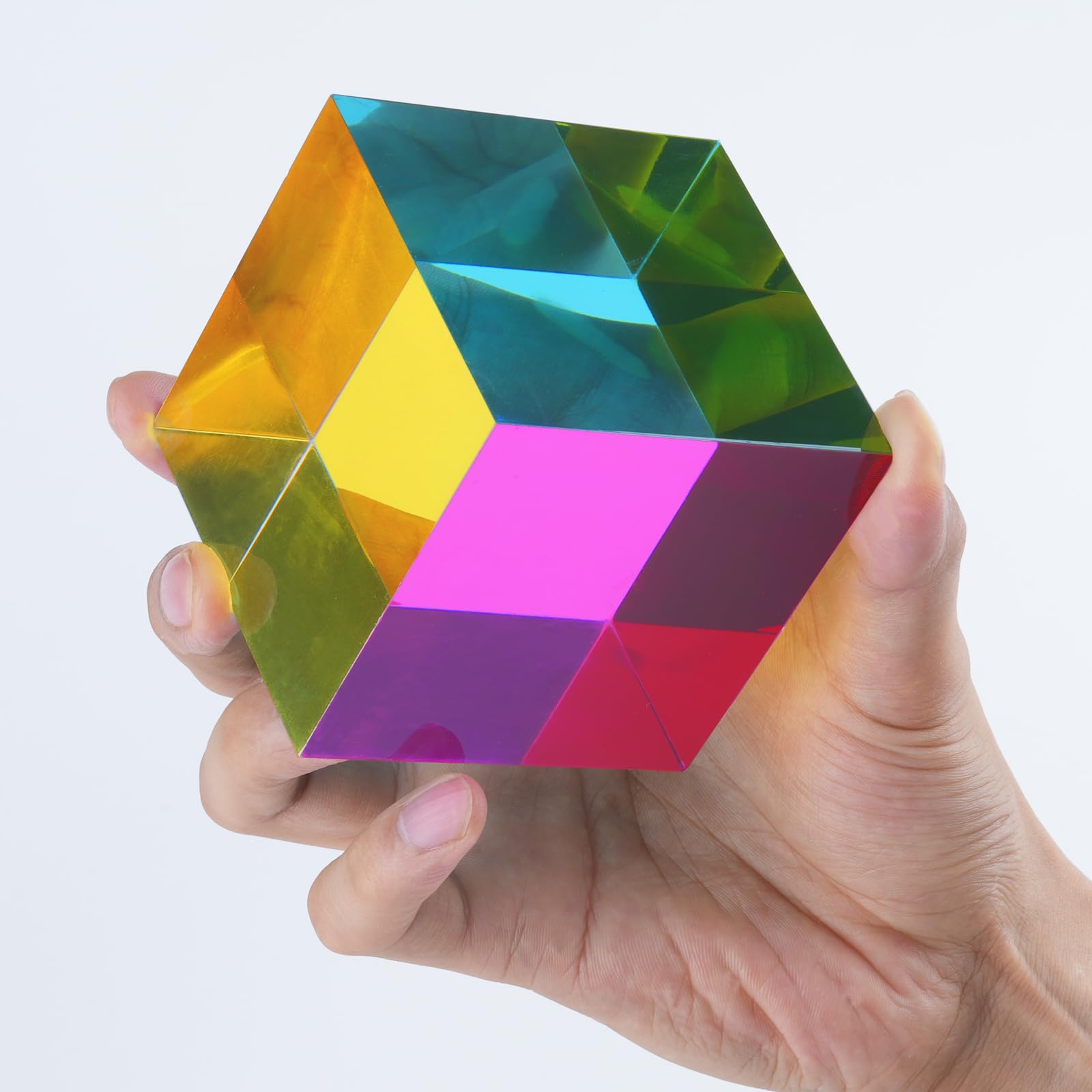 Cubo de color (3.150 in) con soporte, Mega Cube en cian, magenta y amarillo, prisma acrílico fascinante para decoración de escritorio, un divertido iniciador de conversación 7