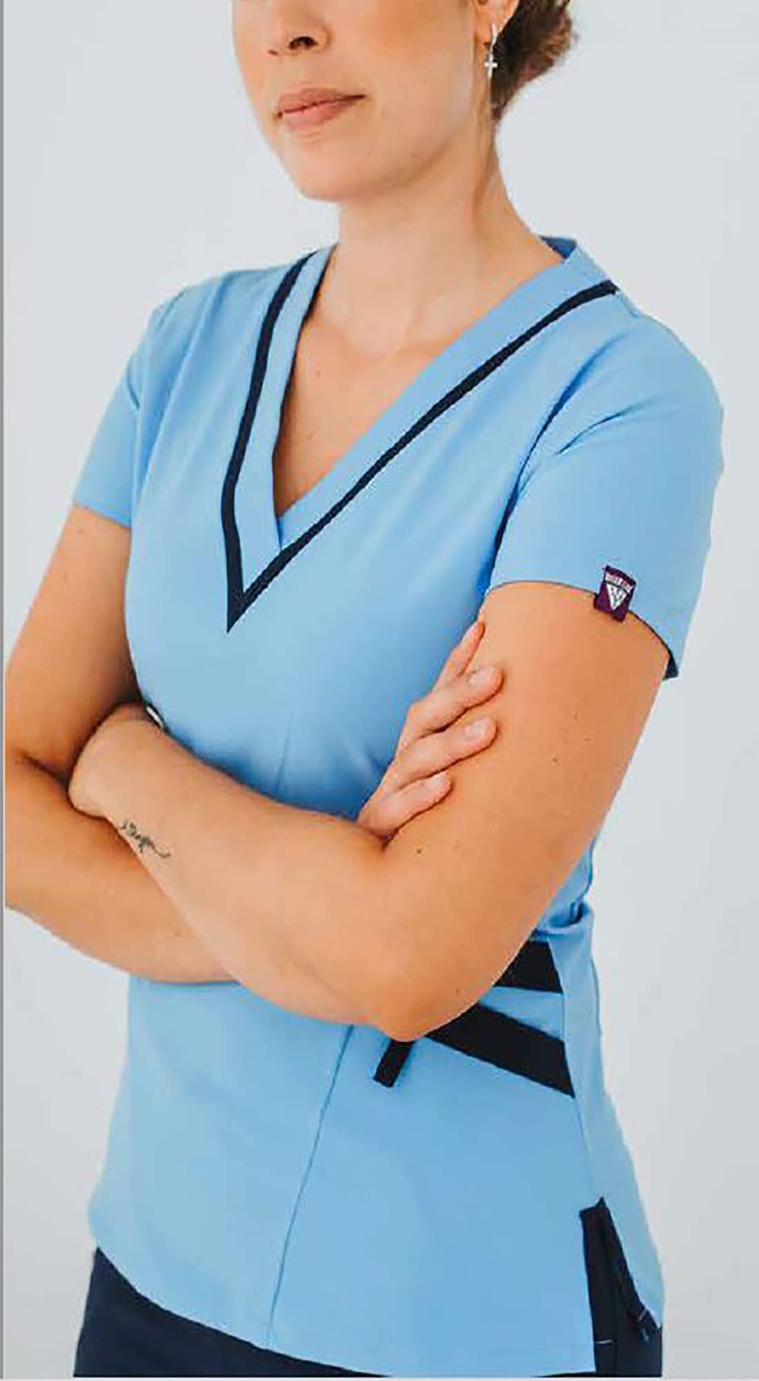 Work Team Workteam Casaca Sanitaria Mujer Manga Corta, Tejido Elástico Cuello a Pico Combinado. Camisa Médico, Enfermera, Dentista, Estética, Veterinaria. Mujer Turquesa+Azafata L