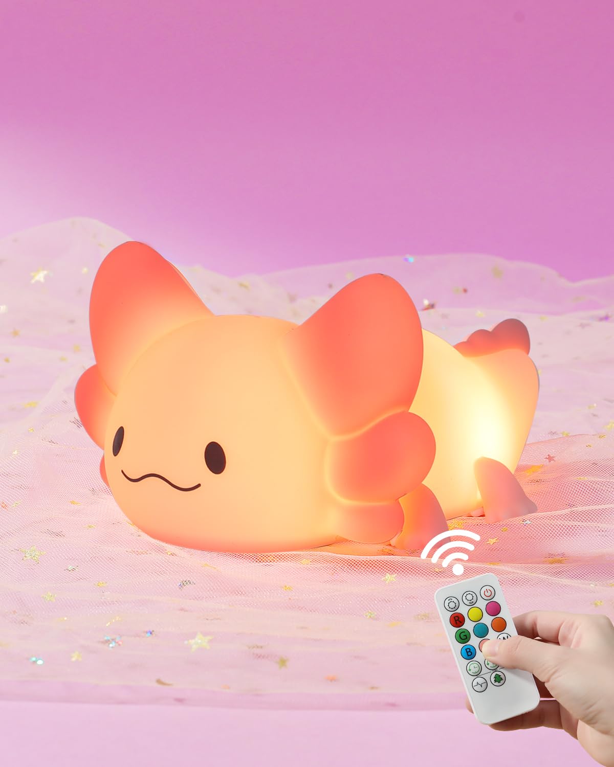 ZKLiLi Remote Axolotl Kids Nightlight,Cute Lamp Dimmable Childrens Night Light Baby with Timer & 16 Colors,Rechargeable Bedroom Smart LED Bedside Lamps Toddler Night Light（Remote）