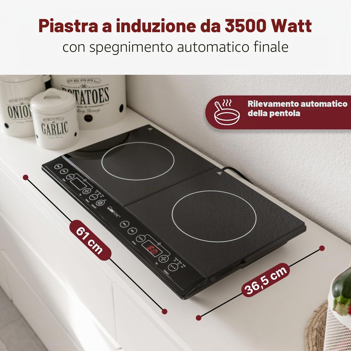 Clatronic DKI 3609-Piastra ad induzione doppia portatile, 10 livelli di temperatura, 3500 W