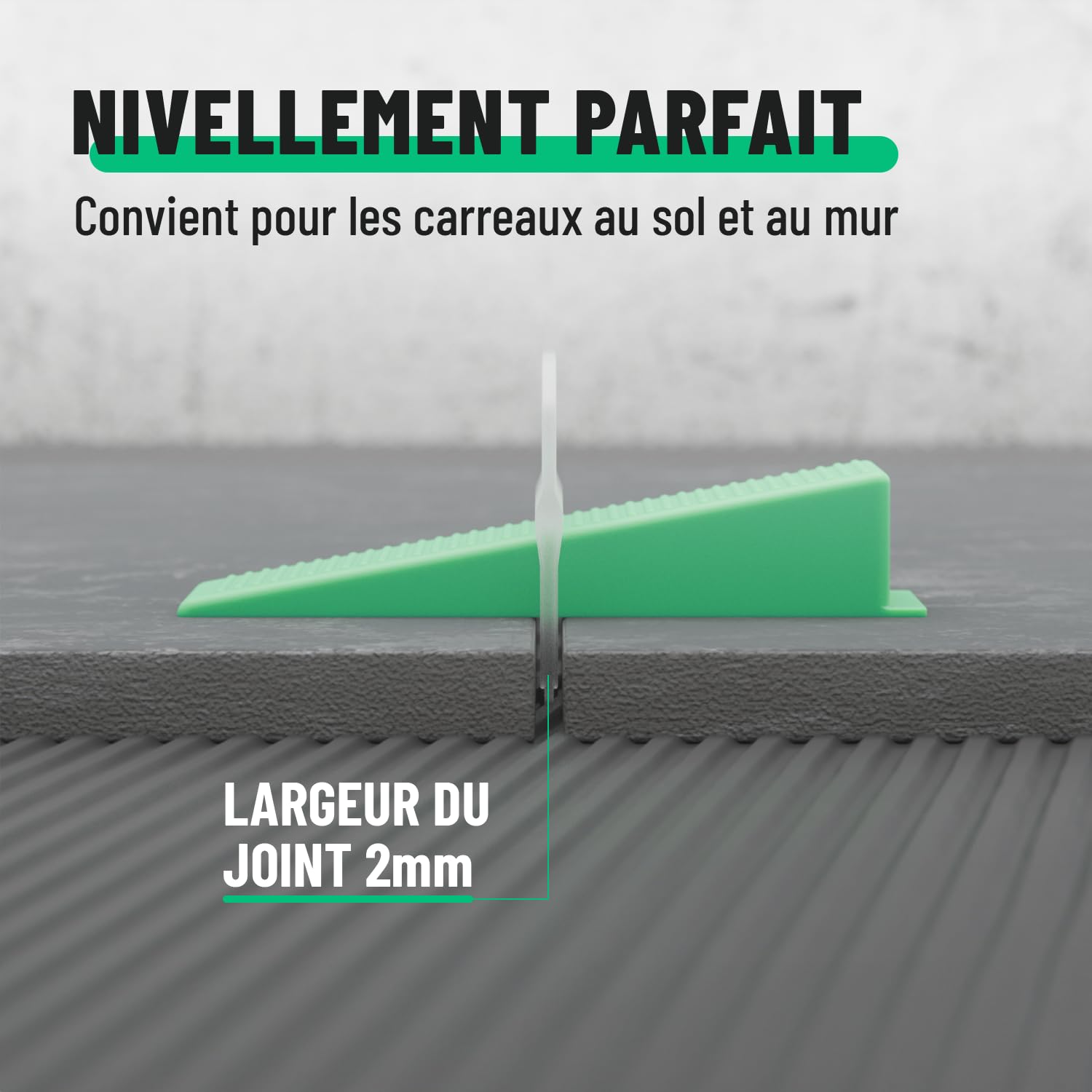 greate kit de nivellement pour carrelage 1100 pièces 2 mm | nivellement carrelage avec 1000 clips de traction & 100x cale - croisillon autonivelant 2mm