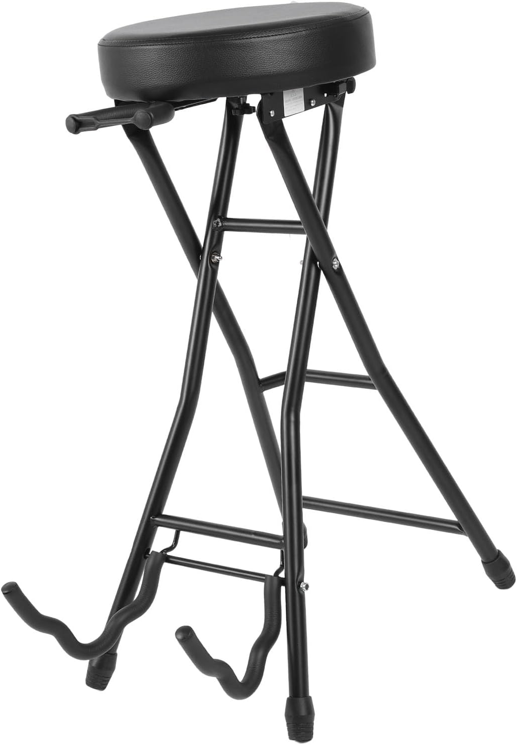 Qinlorgo Foldable Guitar Stool, Heavy Duty Iron Frame Padded Seat, Built in Guitar Stand Stool with Non Slip Rubber Feet 300lbs Capacity, Ideal for Acoustic Electric Bass