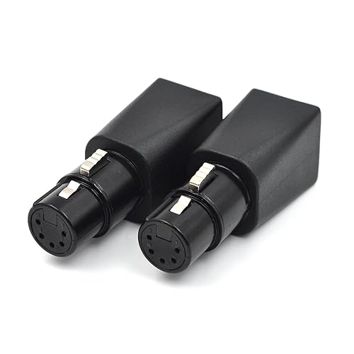 Paquete de 2 conectores DMX a RJ45 Adaptador XLR de 5 pines a conector Ethernet hembra, color negro