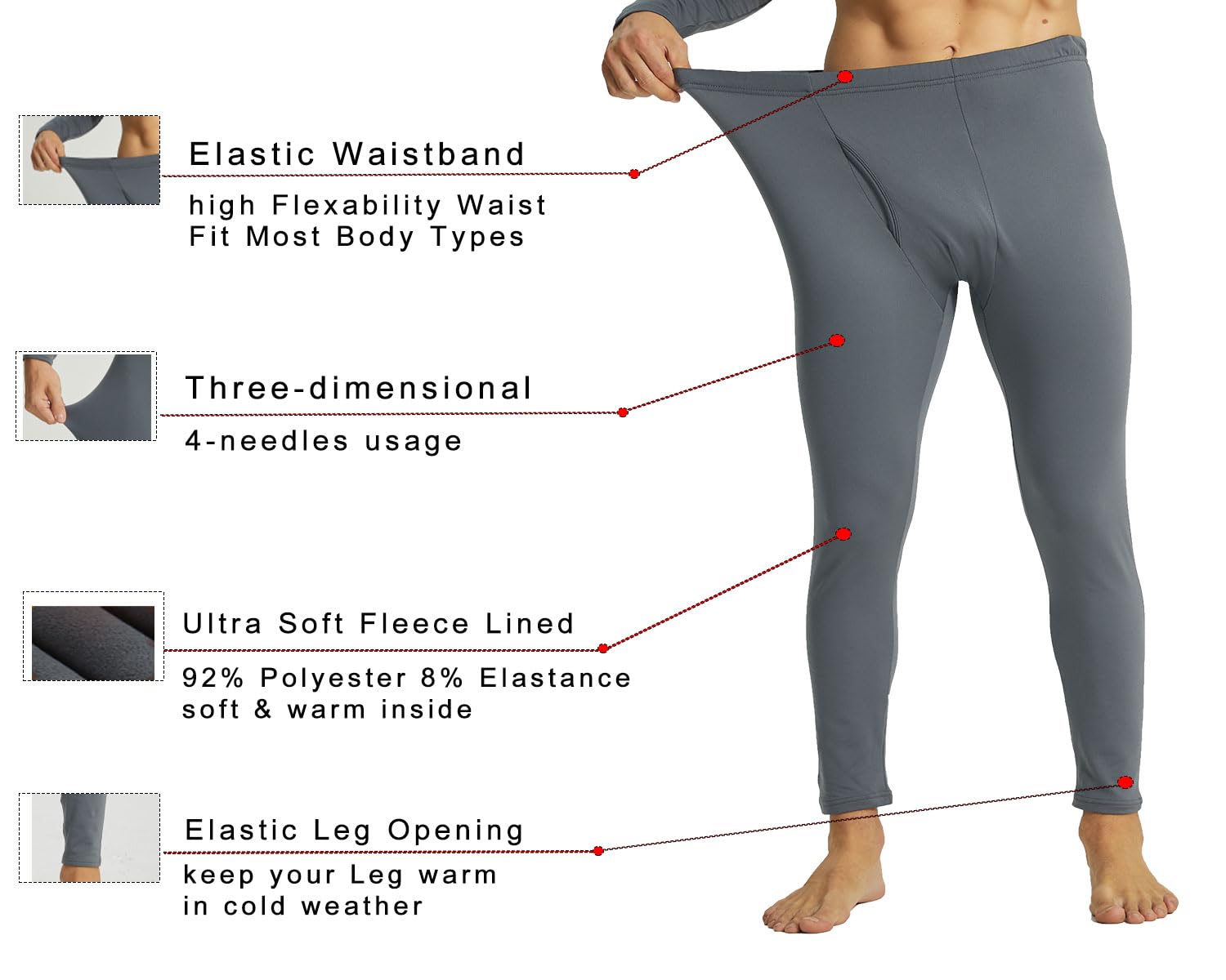 Confezione da 2 pantaloni intimi termici da uomo, pantaloni lunghi da uomo, pantaloni termici atletici ultra morbidi aderenti