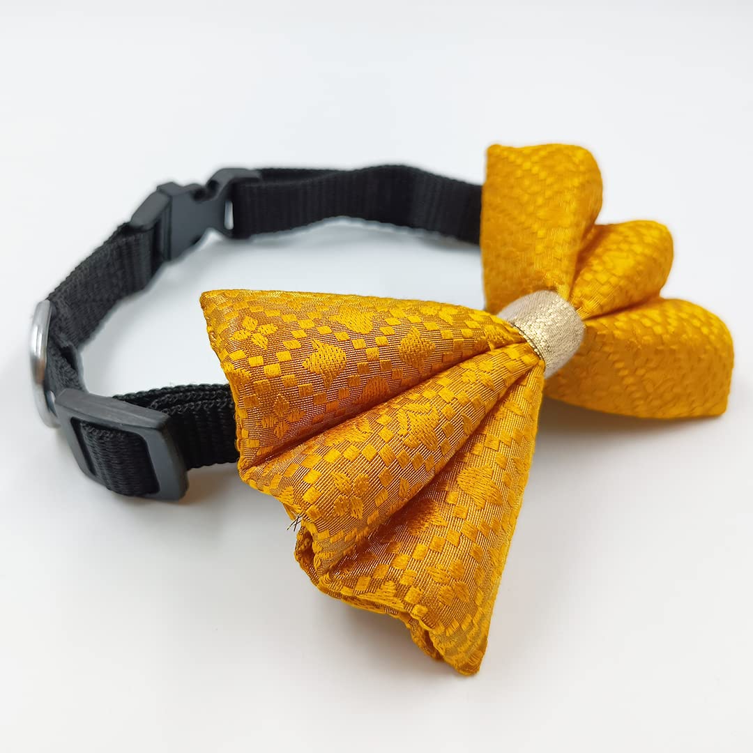 Myartbucket Golden Yellow Ethnic Silk Wedding and Festive Adjustable Bow for Dogs | Festive Bowtie for Dogs & Cats (L) (B0B46CZPCF) Amazon Price History, Amazon Price Tracker