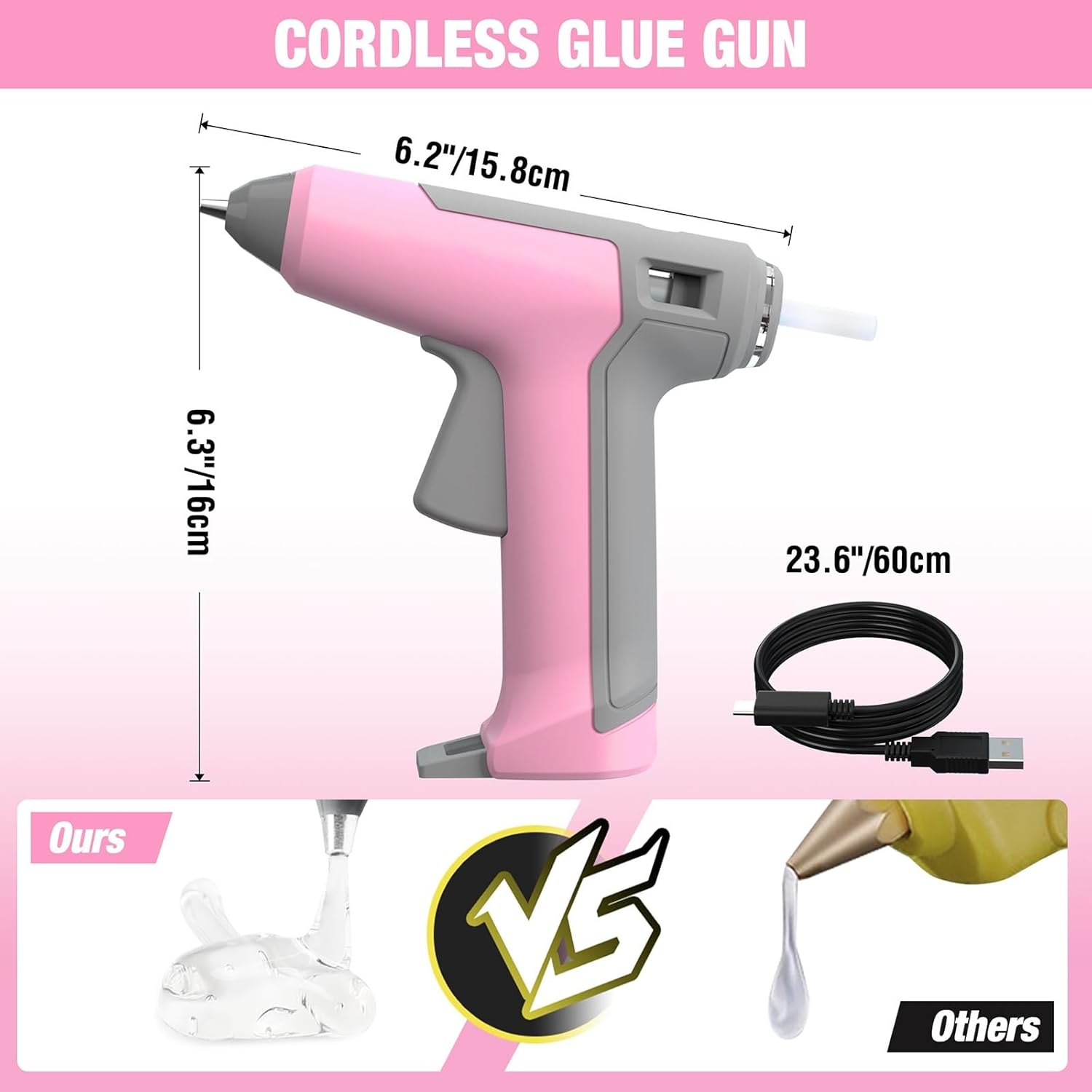 GRFIT 3.6V Cordless Hot Glue Gun Heating Glue Gun Kit with 7MM*20 Pcs Glue Sticks Home DIY Tools (Color : B), jinyi2016SHOP-1998