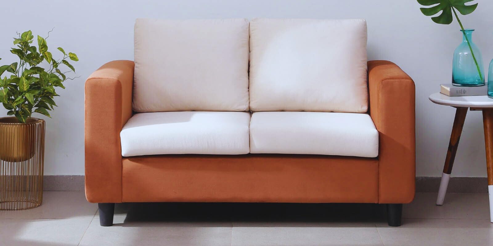 Velvet Fabric/Pine Wood/Foam with Elastic Webbing & Lashing Belt Suspension Mania 2 Seater Sofa - Beige/Brown-picture-29
