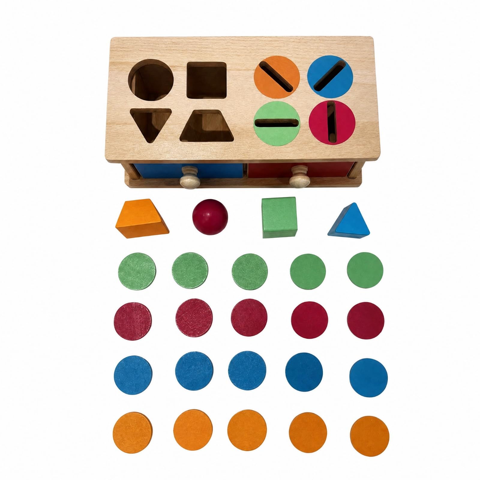 Qianly Boîte à Formes en Bois Hêtre Coloré Ludique, Boîte D'apprentisge Pièces Géoméques en Bois, Intactif, J Éducatif, École Matnelle