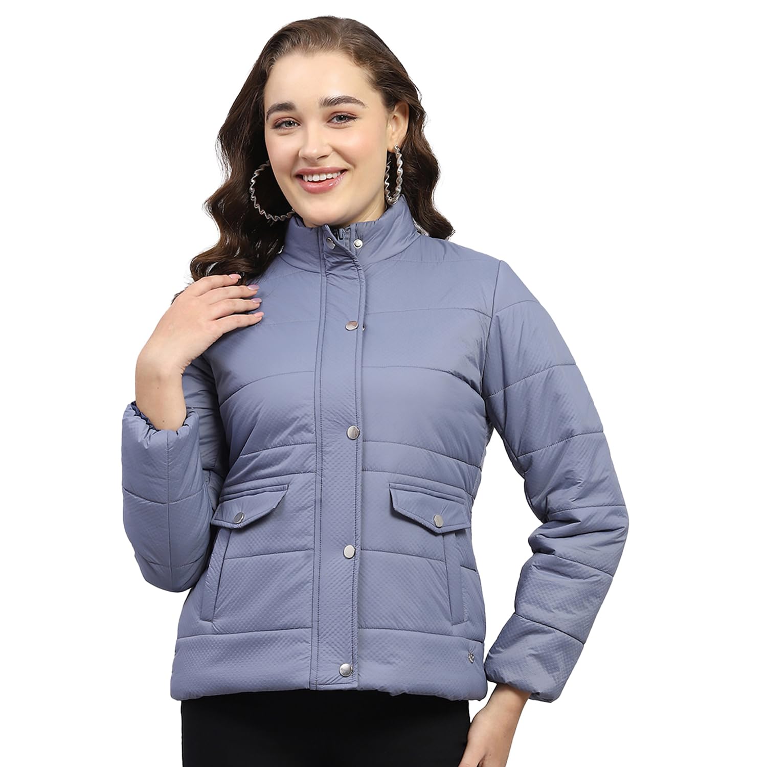 Jack & Jones Women's Polyester Blend Regular Solid Mock Neck Full Sleeve Jacket in neutral