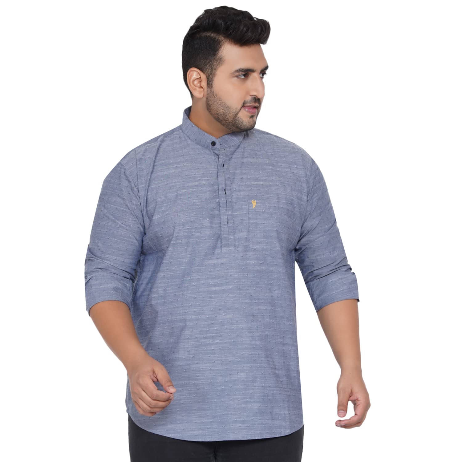 JOHN PRIDE Men's Plus Size Spread Collar Grey Kurta Shirt (JPSFK42014_Grey)