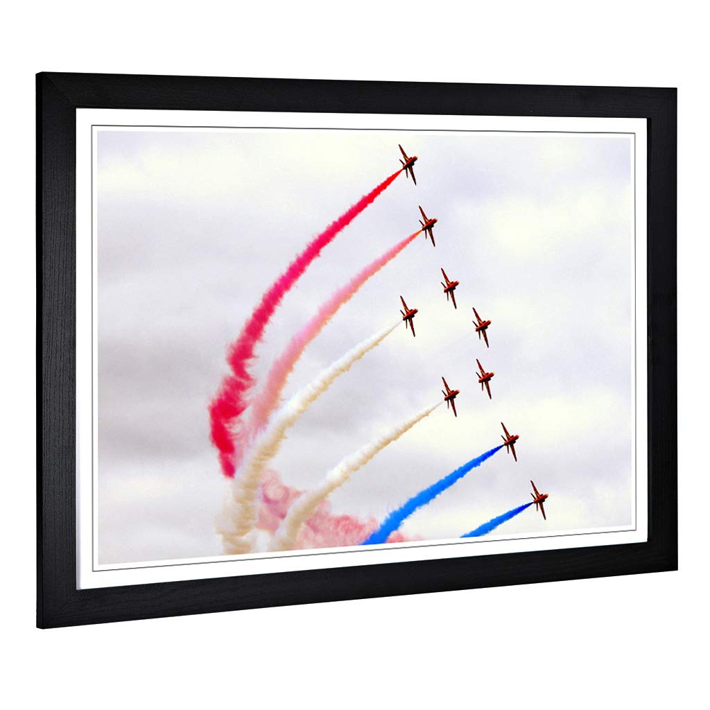 Big Box Art Framed Print of Red Arrows RAF Airshow 2 Design | Wall Art Picture | Home Decor for Kitchen, Living, Dining Room, Bedroom, Hallway, Office, Black, A2 / 24.5x18 Inch / 62x45cm