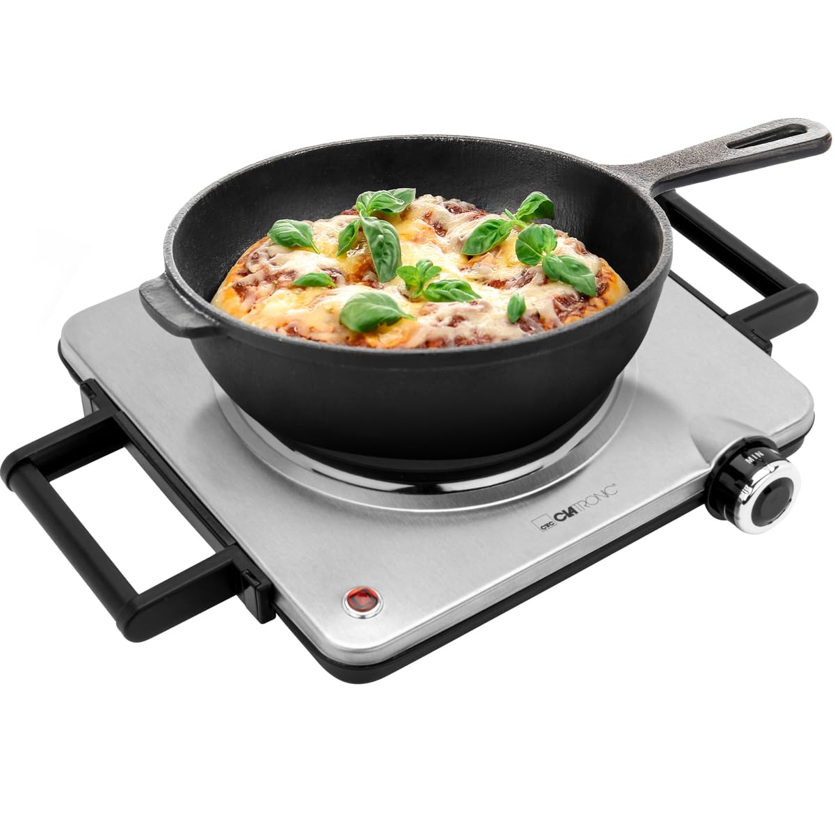 Clatronic® Piano cottura elettrico da 1500 W, 1 piano cottura per cucina, ufficio o campeggio, piastra elettrica con regolazione continua della temperatura, piastra singola in acciaio inox, EKP 3788