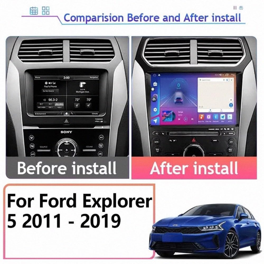 Navigatore Auto Navigazione Gps 2 Din per Ford Explorer 5 2011-2019 Wireless Carplay Android Auto Stereo Bluetooth Ips con Pantalla Táctil con Gps, 8 Nucleo 4G+64G