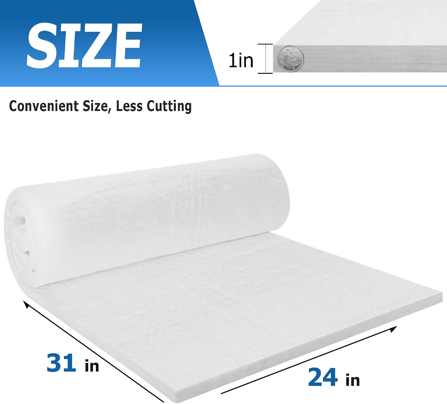 Nelyrho Ceramic Fiber Insulation Blanket 31"×24"×1"/1 piece, 2700F Fireproof Insulation for Dishwasher,Kilns, Forges, Boiler, Pizza Oven, Fireplace, Chimney