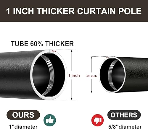 Miniatura 2 de Barras de cortina industriales, barra de cortina opaca negra para ventanas, barra de cortina envolvente de 1 pulgada, barra de cortina ajustable