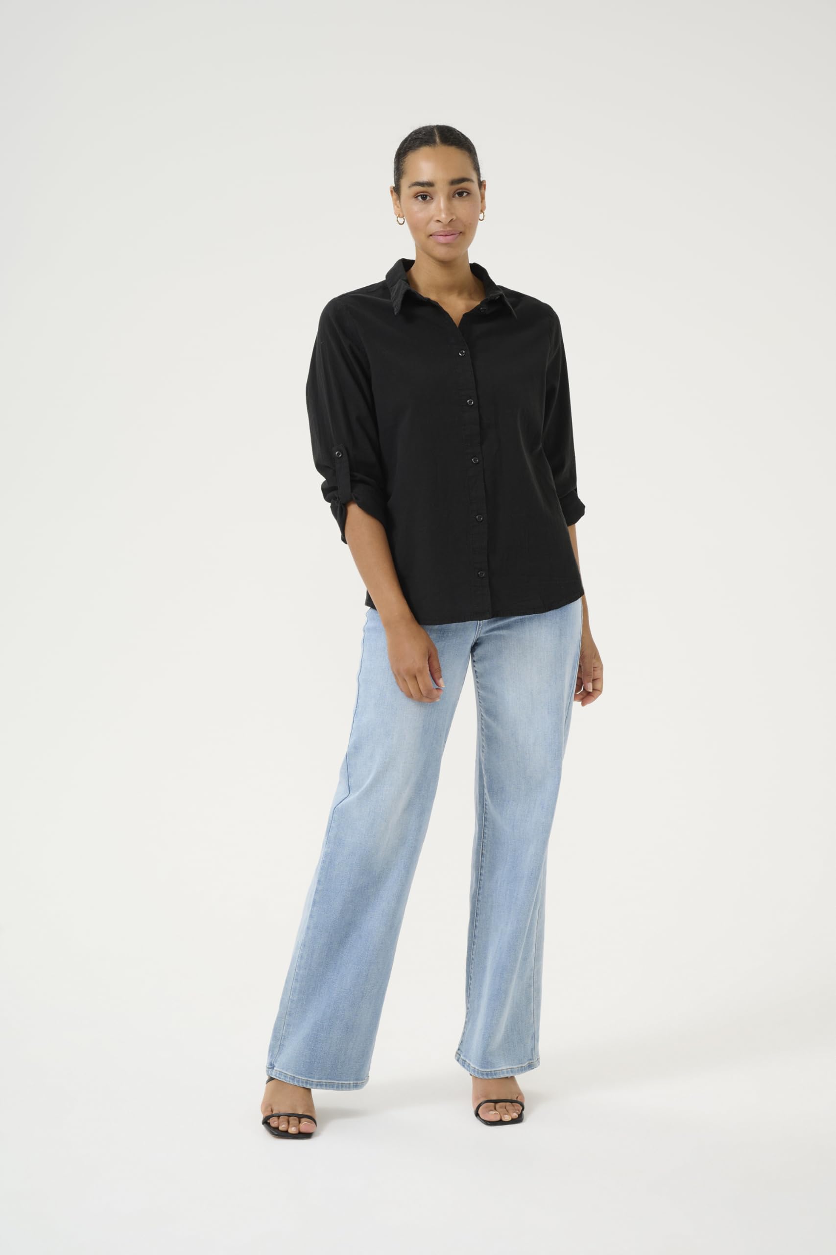 KAFFE Langarm - Hemd KAnaya Damen Hemd Bluse Langarm Business Shirt Classic Hemdbluse Elegant knofen 38, Black Deep