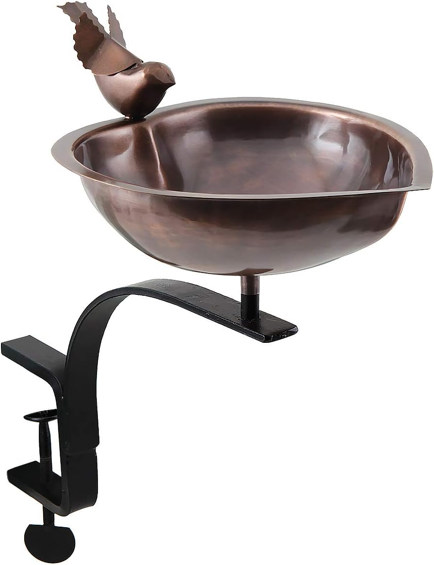 Achla Designs HBB-01-RM Heart Shaped Rail Mount Bracket Birdbath, Antique Copper, Black