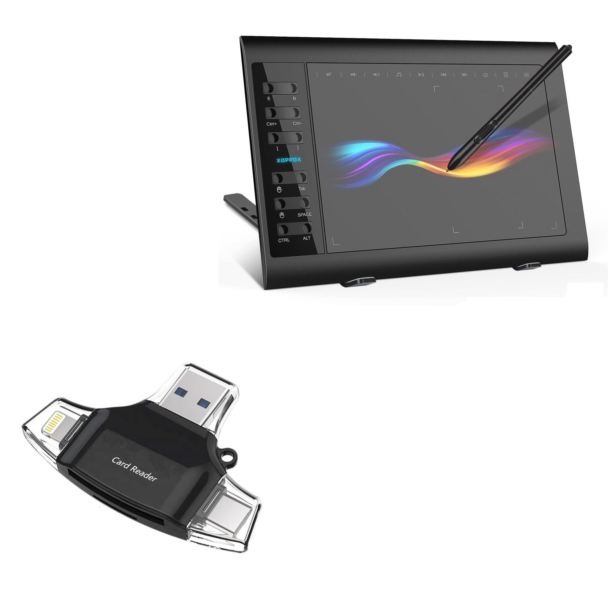 BoxWave Smart Gadget Compatible with XOPPOX VIN1060Plus Graphics Tablet - AllReader SD Card Reader, microSD Card Reader SD Compact USB - Jet Black