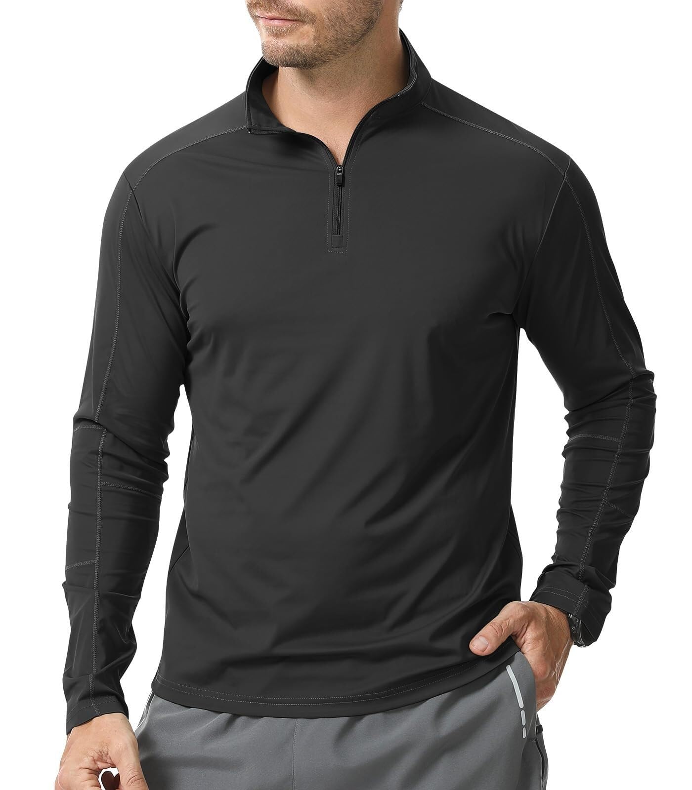 Camiseta de natación for Hombre, Camiseta de protección Solar de Manga Larga, con Cremallera, Secado rápido y Ligera.