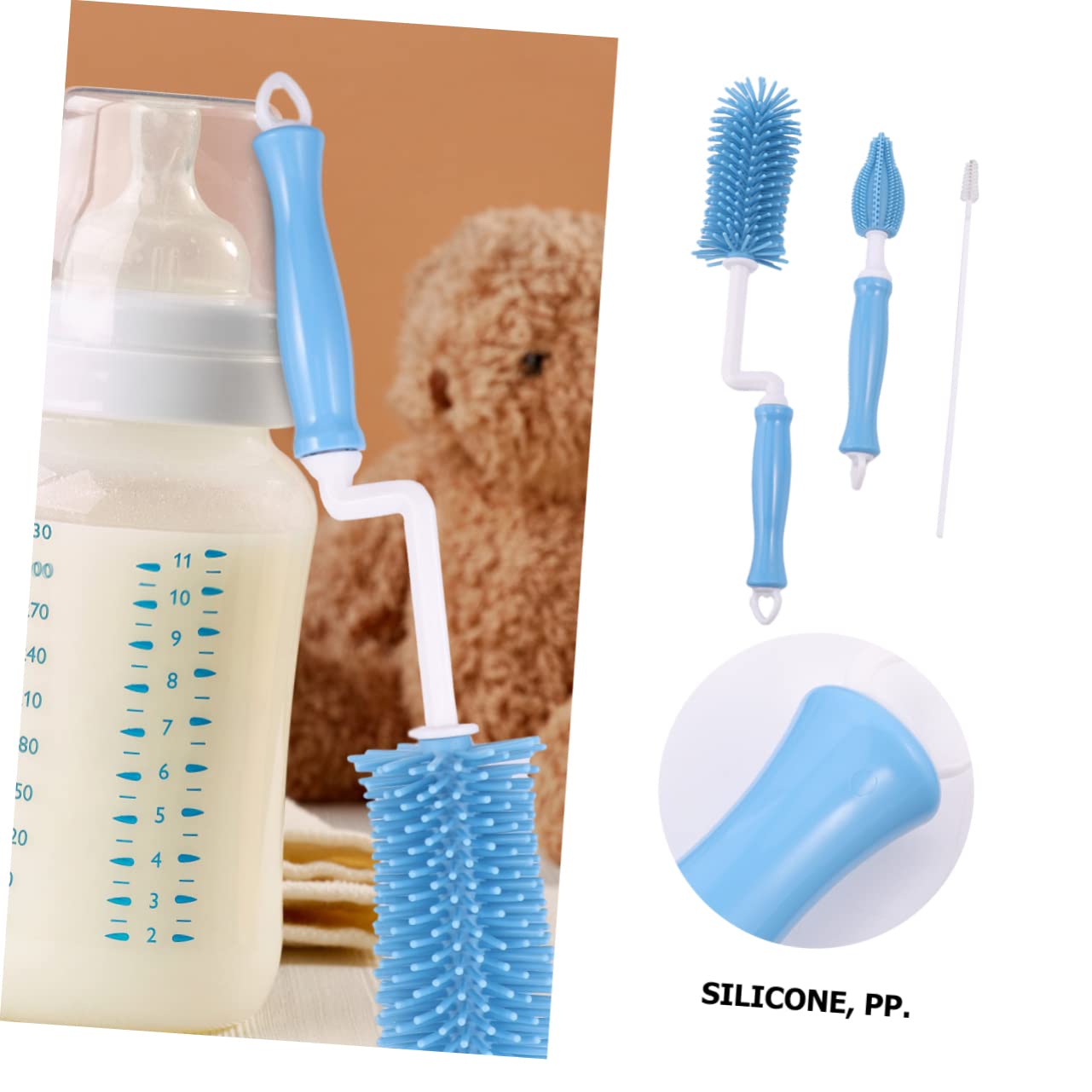 Abaodam Kit Di 6 Spazzole Per Biberon E Ciucci in Silicone Senza Manico Per La Pulizia Dei Biberon