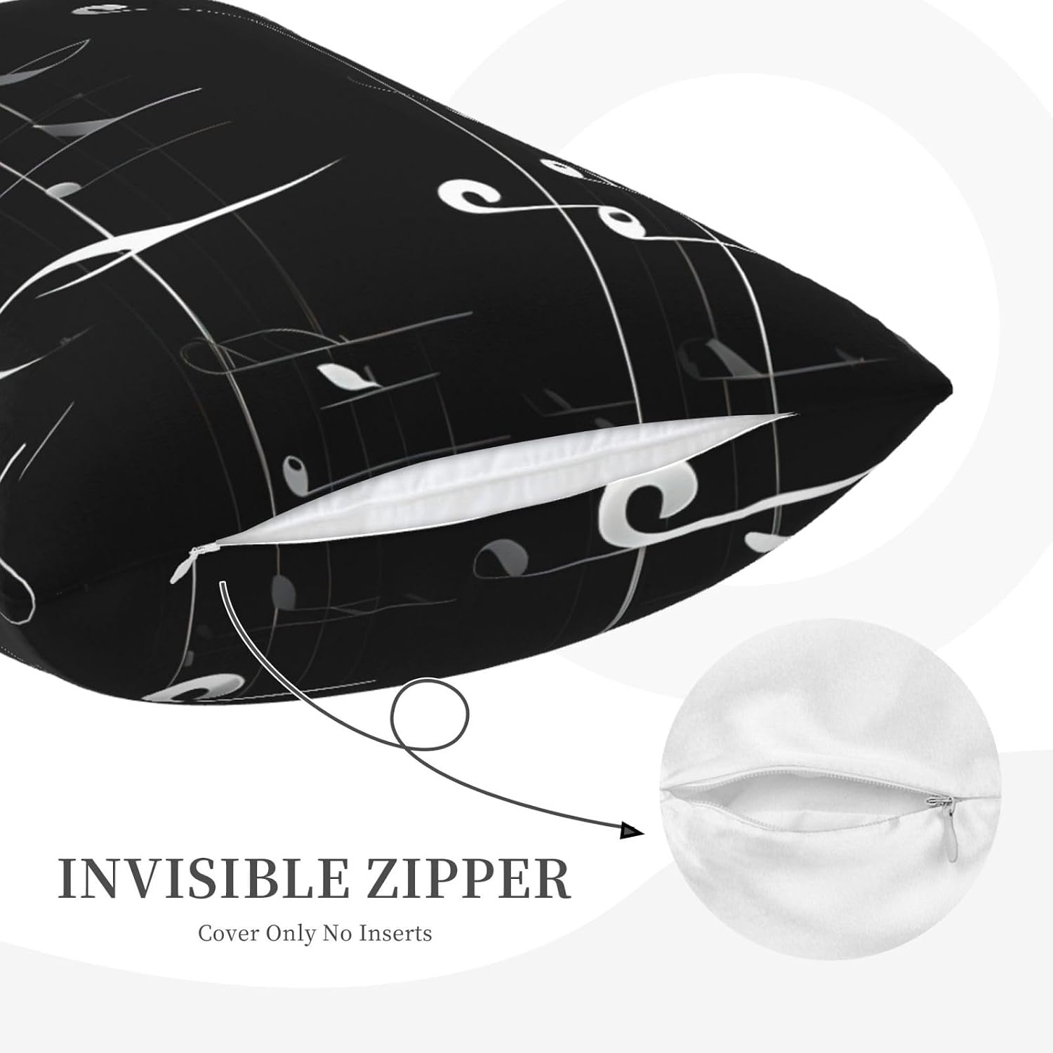 Black Music Notes Print Pillow Case Cover for Breathable Bedding Home Bedroom Living Room Travel Accessory image 5