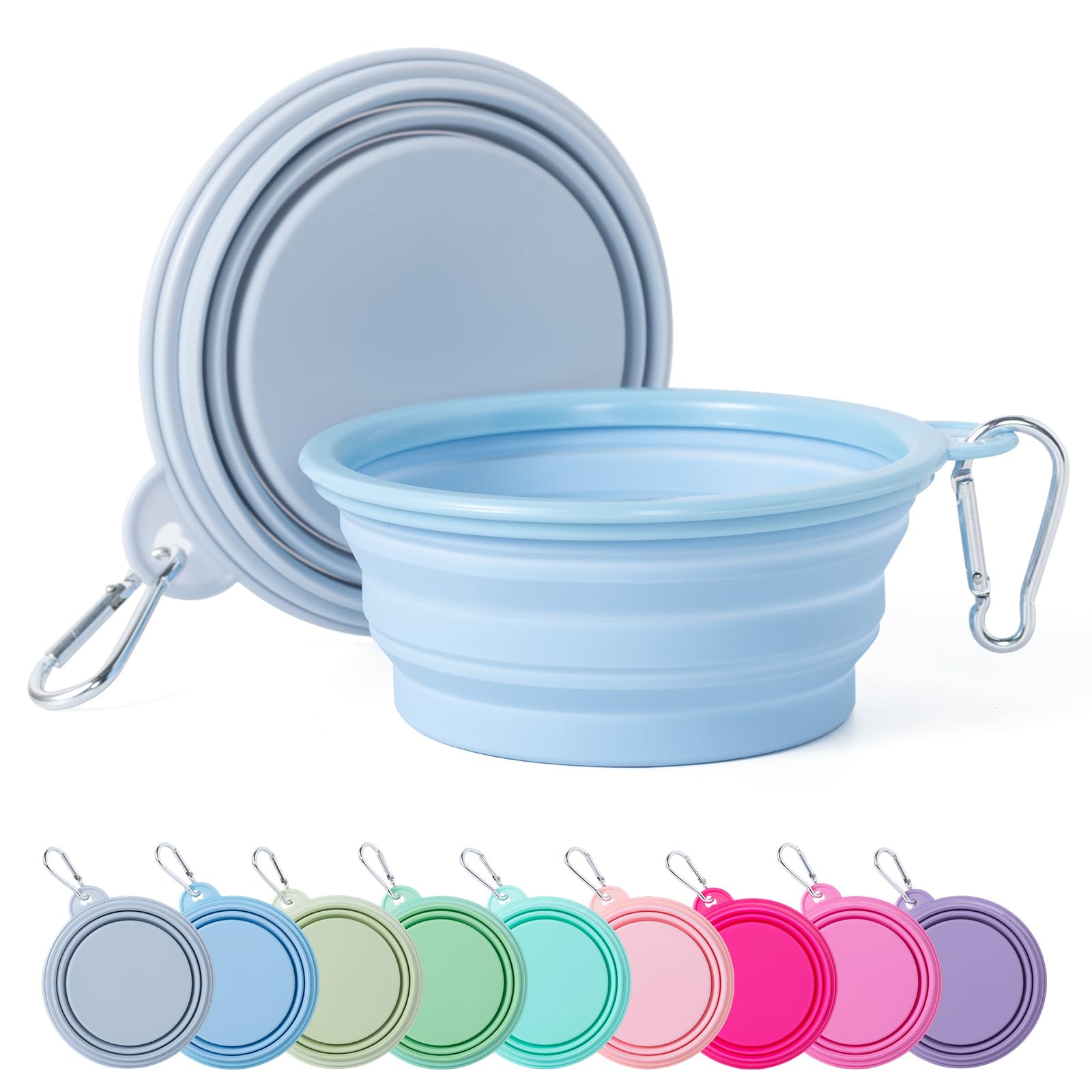 SLSON Collapsible Silicone Dog Bowls, 2-Pack Macaron Travel Bowls