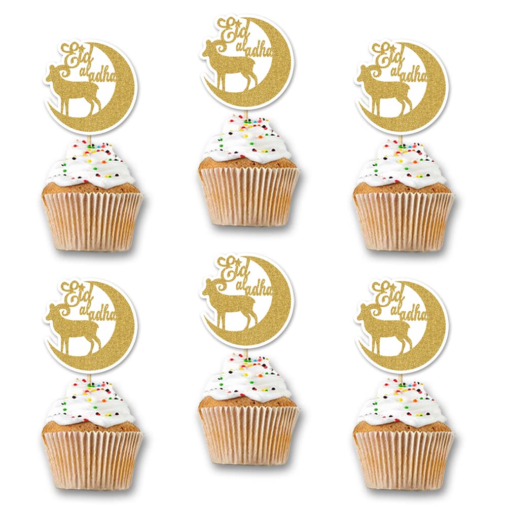 48PCS Glitter Sheep And Moon Design Eid Al Adha Cupcake Topper Party Supplies Islamic Muslim Party Decorations