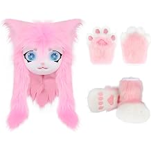 COSYEARS Cat Paw Mittens Gloves Furry Shoes Fursuit Animal Head Mask Halloween Masquerade Costume Accessories Set