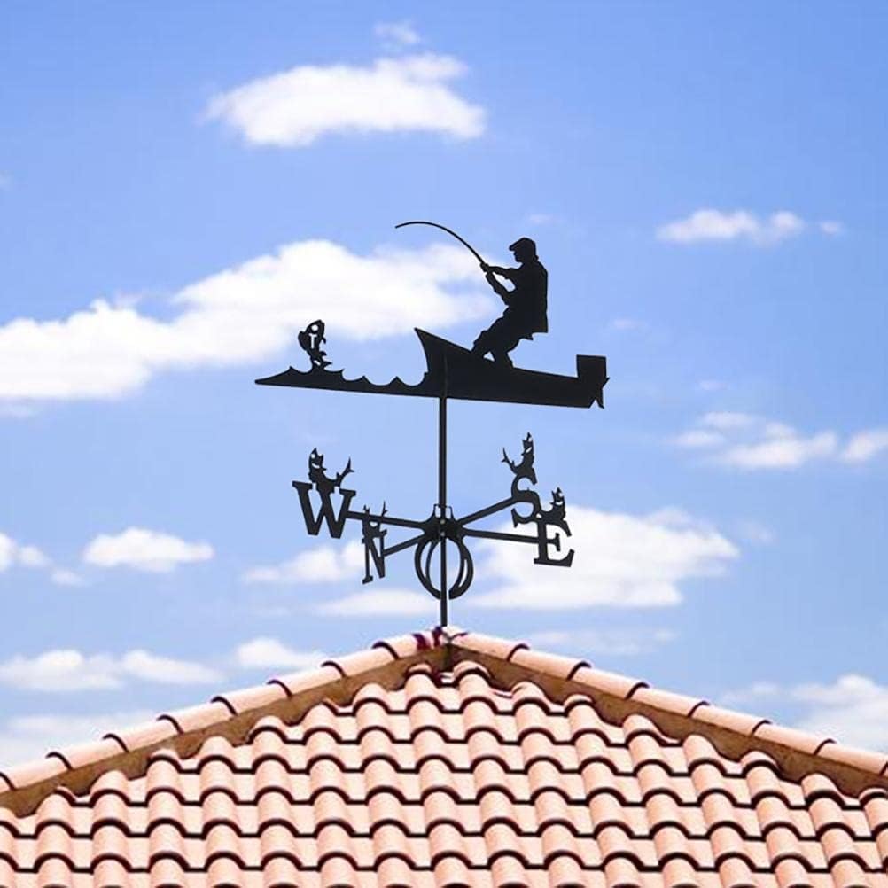 Weathervane,Weathervanes Black Decor Wind Weather Vane Weather Vane Retro Metal for Garden Yard Roof Wedding Wind Vane Measuring Tools for Outdoor Decor Craft,Fisherman