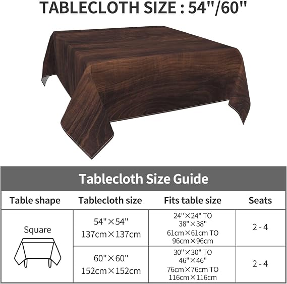 Wood Grain Table Cloth Square Tablecloth Dark Brown Waterproof Tablecloths Polyester Tables Cloths 54 x 54 Inch for Indoor Outdoor Dining Tables Decor, Washable Fabric Style 2