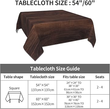 Wood Grain Table Cloth Square Tablecloth Dark Brown Waterproof Tablecloths Polyester Tables Cloths 54 x 54 Inch for Indoor Outdoor Dining Tables Decor, Washable Fabric Style 2