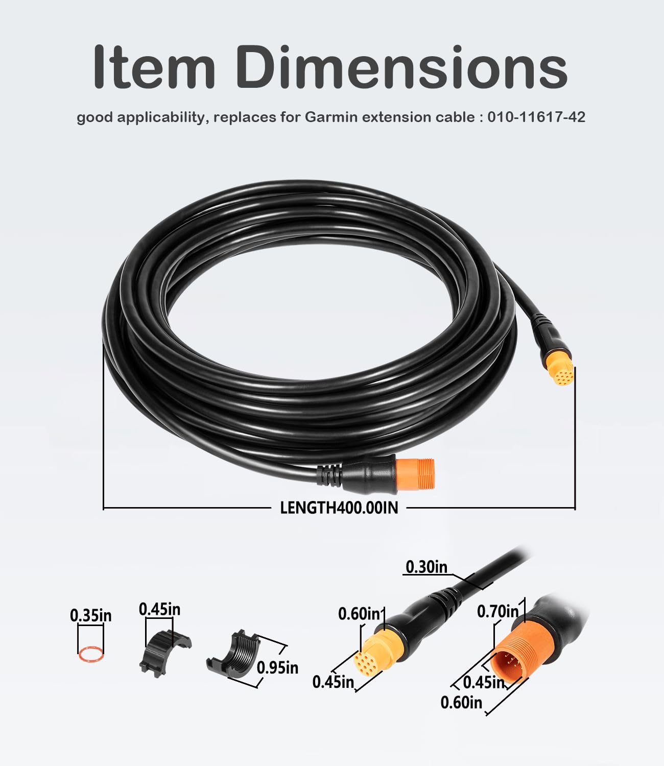 Yoursme 010-11617-42 Cable de extensión de transductor XID Xdcr 30 pies 12 pines compatible con Garmin 010 11617 42 cable transductor