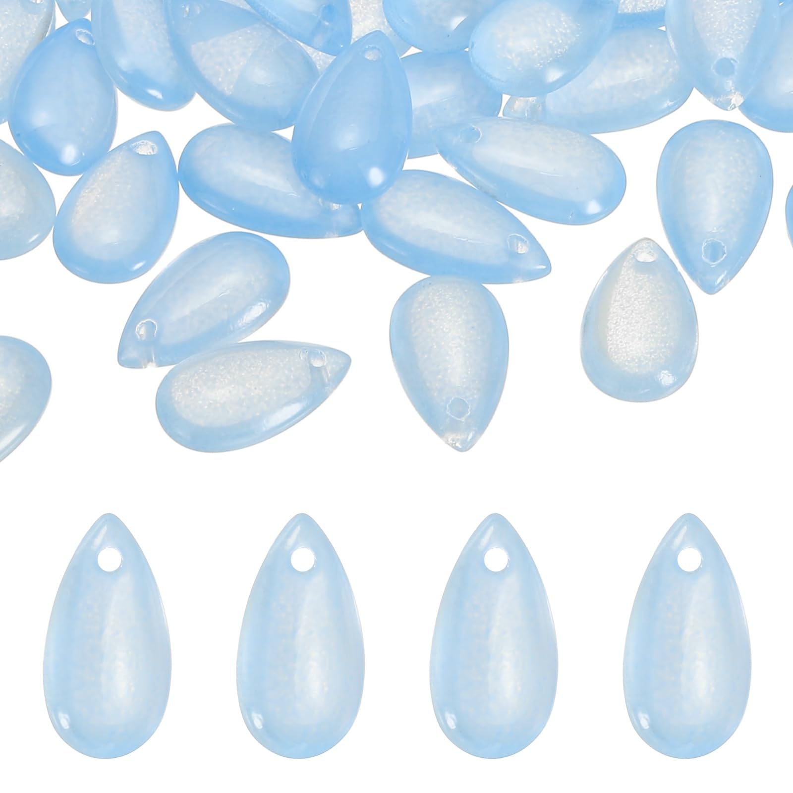 PATIKIL Teardrop Beads, 100Pcs Crystal Tear Drop Top Drilled Pendants Charm Teardrop Czech Glass Beads for DIY Jewelry Making Bracelets Necklace Earrings Craft, Opal Blue