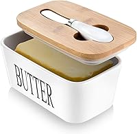 Vista 1 de Mantequillera con tapa: plato grande para mantequilla para encimera, recipiente de cerámica para mantequilla con cuchillo y alta calidad - Caja